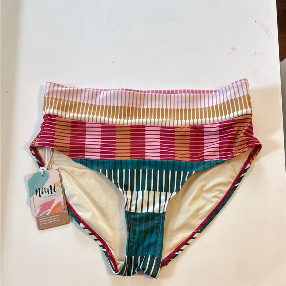 NANI, NWT Colorful Striped Bikini Bottom, Size Small